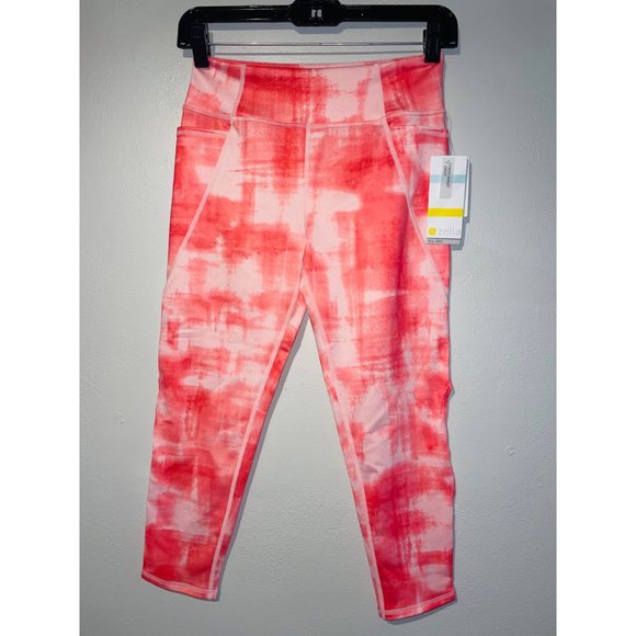 Zella Girl Kids Sassy Pocket Crop Leggings Coral Calypso Brushstrokes XLarge New - Picture 7 of 7
